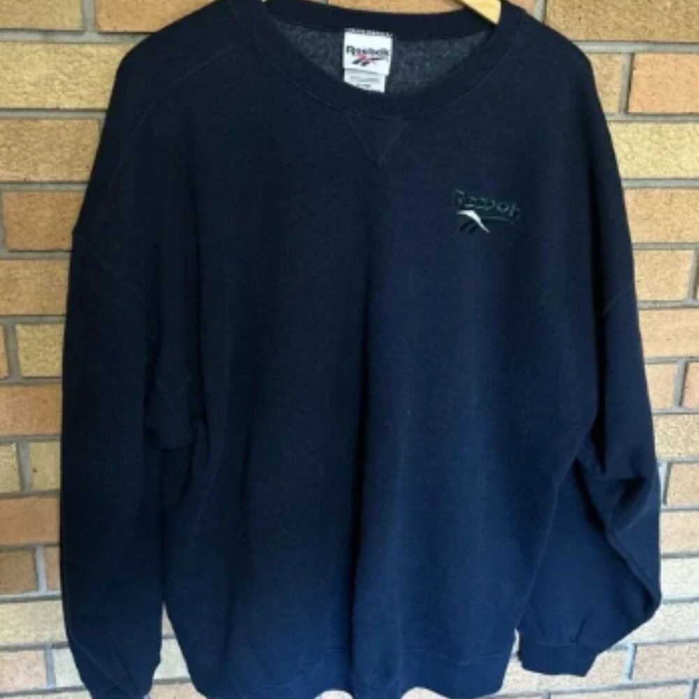 Vintage Reebok 90’s Pullover Crewneck Sweatshirt Blue Embroidered Logo Size XL